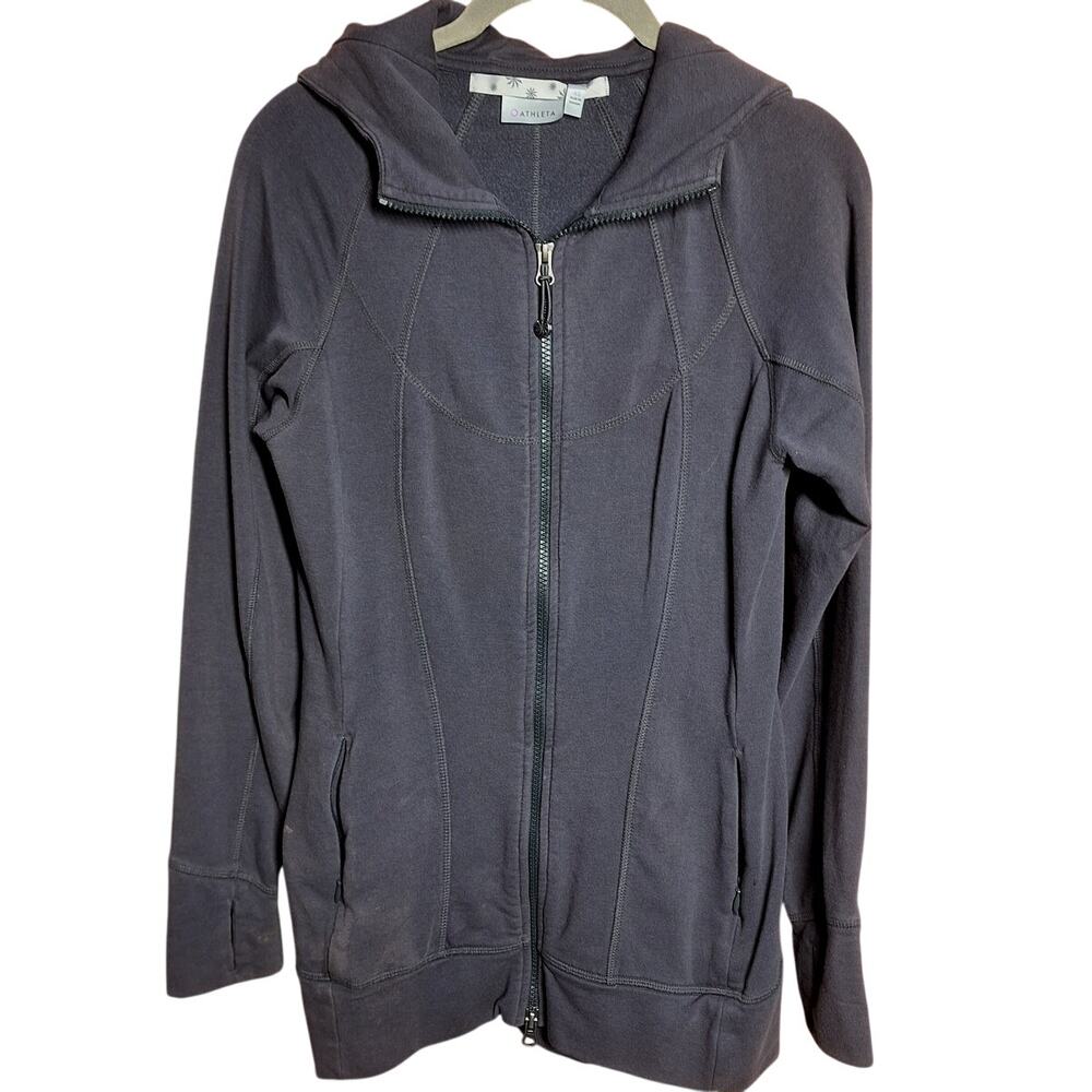 Athleta CYA Stronger hoodie XS charcoal gray fleece lined long fit activewear
